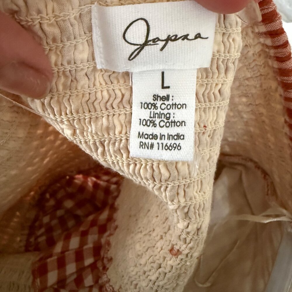 Red & White Gingham Smocked Strapless Top With Ruffle Hem Size L By Japna NWT - Picture 4 of 4